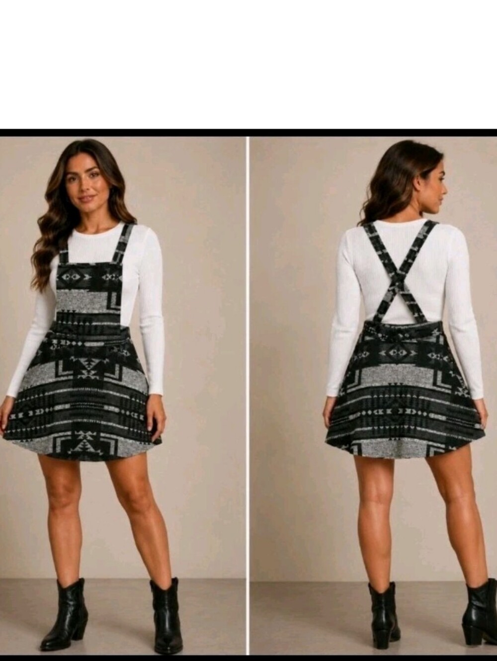 Forever 21 Black & Gray Aztec Overall Dress
